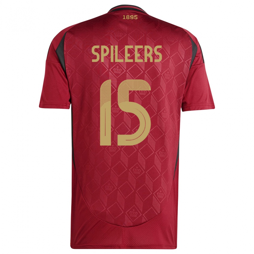 Uomo Maglia Belgio Jorne Spileers #15 Borgogna Kit Gara Home 24-26 Maglietta