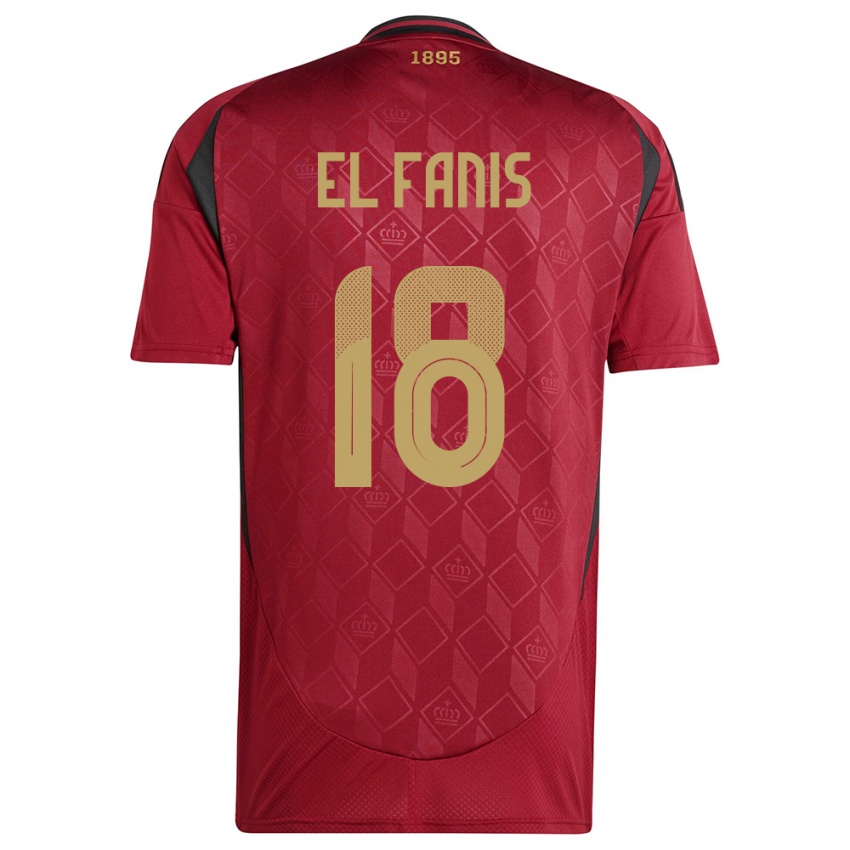 Uomo Maglia Belgio Mouad El Fanis #18 Borgogna Kit Gara Home 24-26 Maglietta