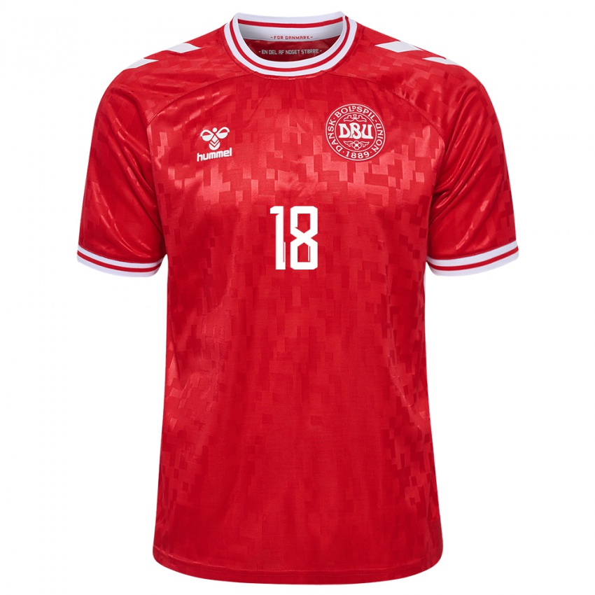 Uomo Maglia Danimarca Maurits Kjaergaard #18 Rosso Kit Gara Home 24-26 Maglietta