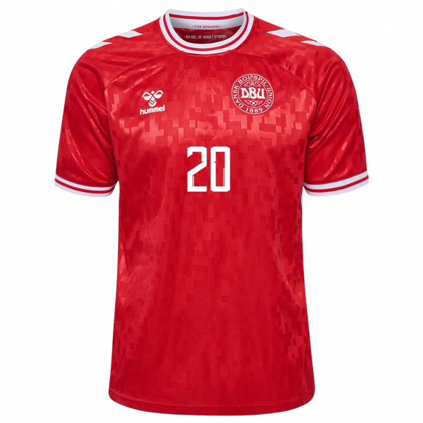 Uomo Maglia Danimarca Rasmus Hojlund #20 Rosso Kit Gara Home 24-26 Maglietta