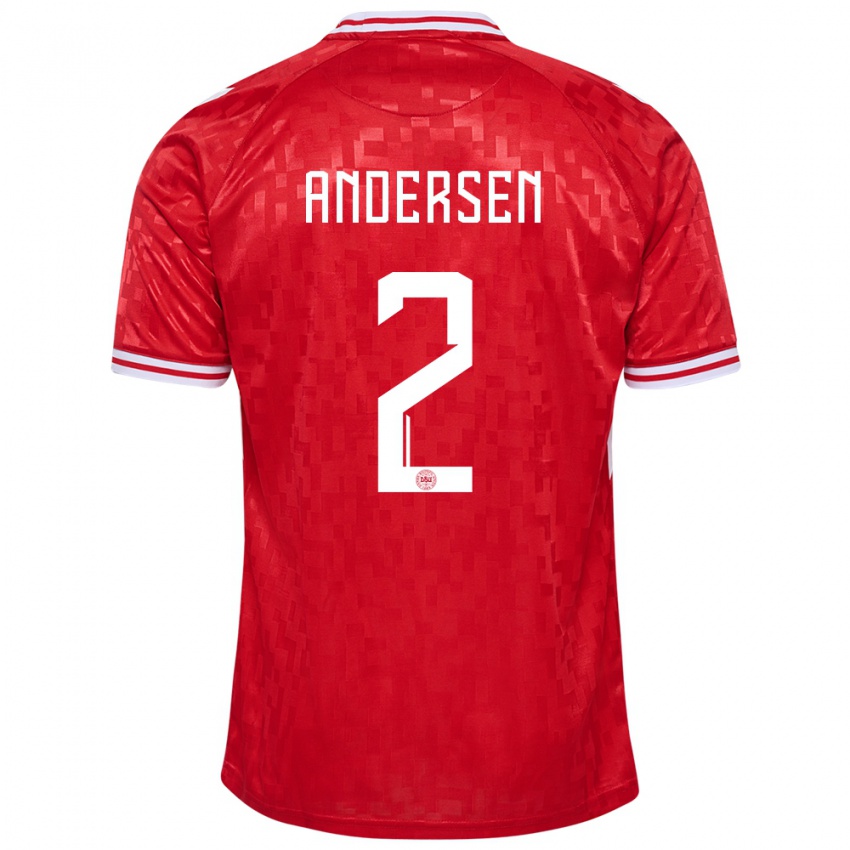 Uomo Maglia Danimarca Joachim Andersen #2 Rosso Kit Gara Home 24-26 Maglietta