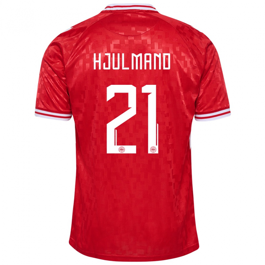 Uomo Maglia Danimarca Morten Hjulmand #21 Rosso Kit Gara Home 24-26 Maglietta