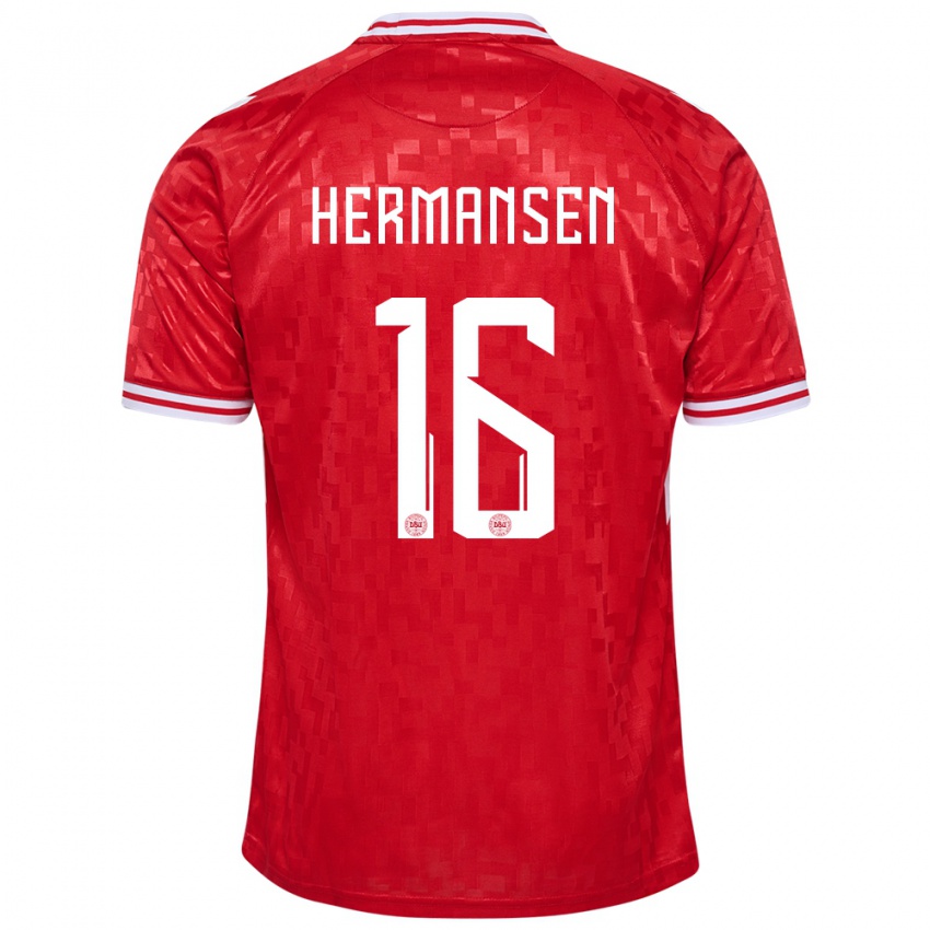 Uomo Maglia Danimarca Mads Hermansen #16 Rosso Kit Gara Home 24-26 Maglietta