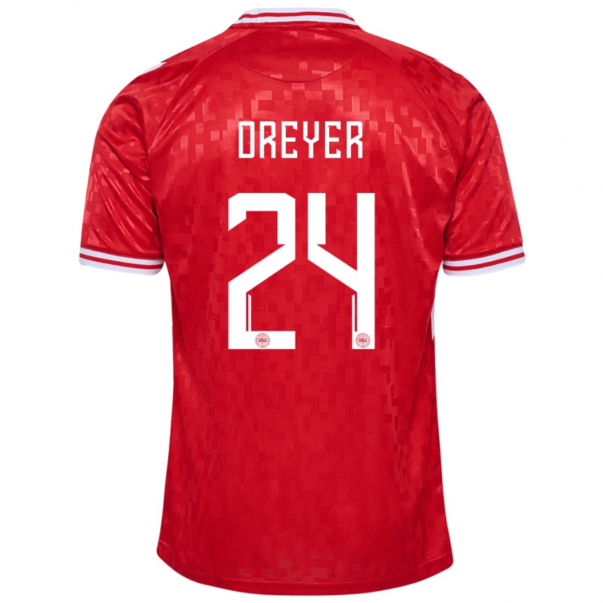 Uomo Maglia Danimarca Anders Dreyer #24 Rosso Kit Gara Home 24-26 Maglietta