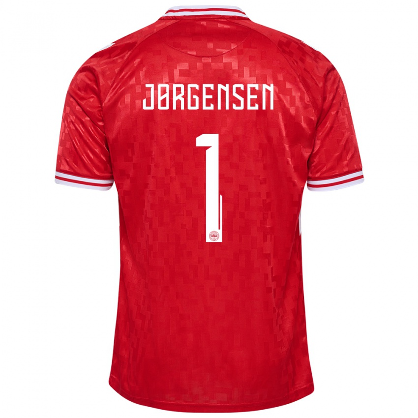 Uomo Maglia Danimarca Filip Jørgensen #1 Rosso Kit Gara Home 24-26 Maglietta