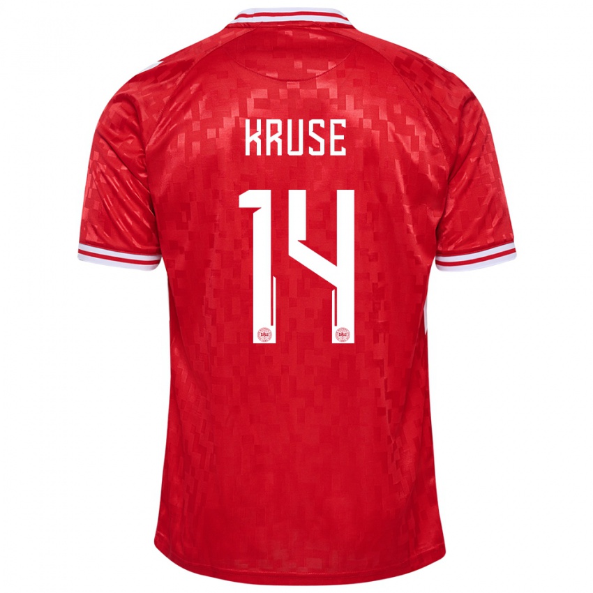 Uomo Maglia Danimarca David Kruse #14 Rosso Kit Gara Home 24-26 Maglietta