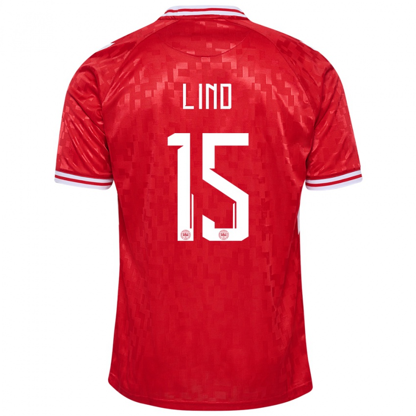 Uomo Maglia Danimarca Victor Lind #15 Rosso Kit Gara Home 24-26 Maglietta