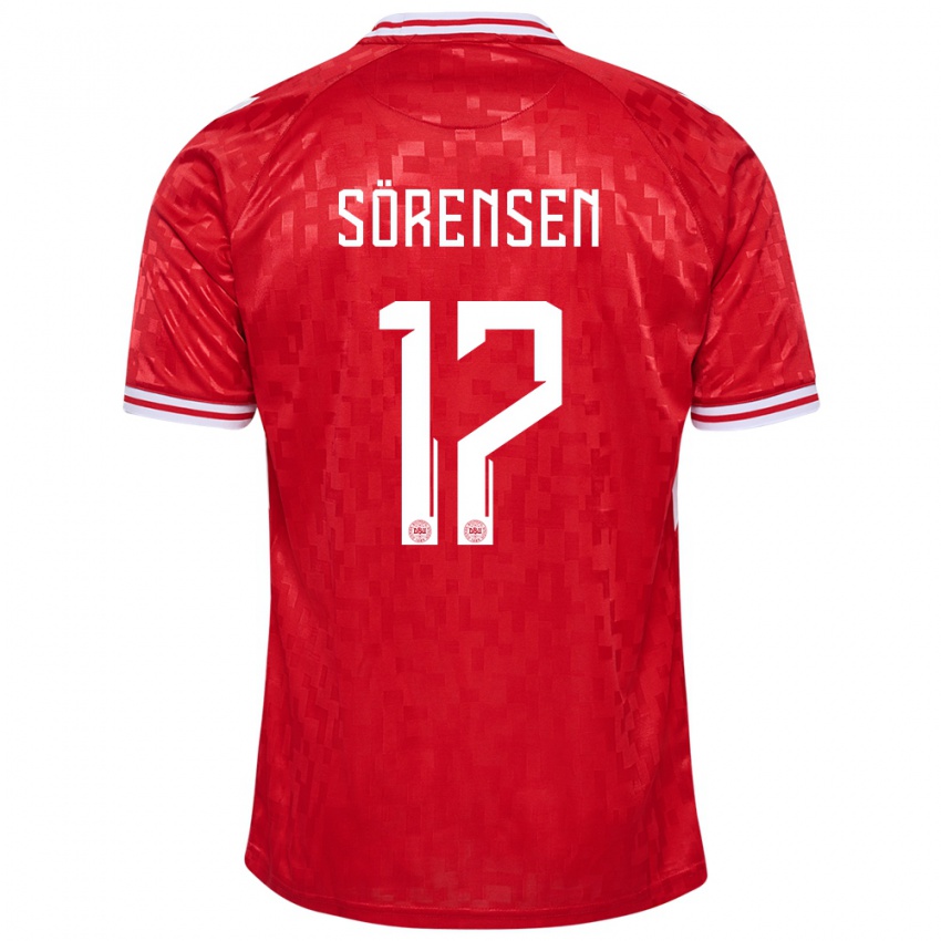 Uomo Maglia Danimarca Oliver Sörensen #17 Rosso Kit Gara Home 24-26 Maglietta