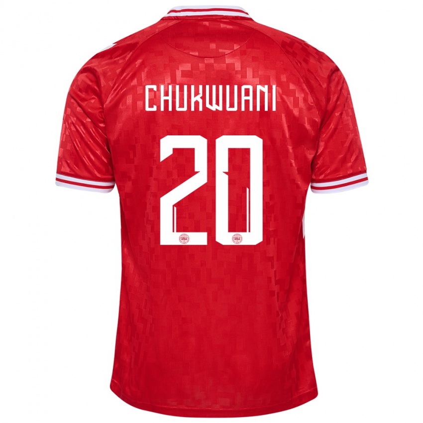 Uomo Maglia Danimarca Tochi Chukwuani #20 Rosso Kit Gara Home 24-26 Maglietta