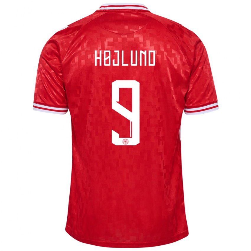 Uomo Maglia Danimarca Emil Højlund #9 Rosso Kit Gara Home 24-26 Maglietta