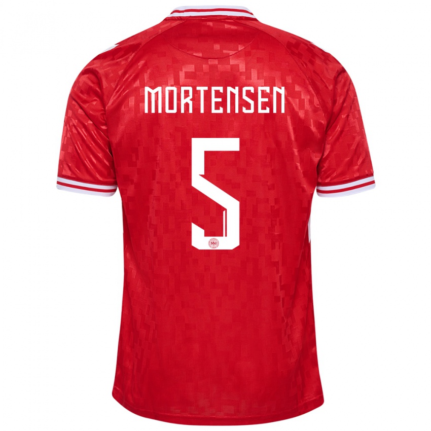 Uomo Maglia Danimarca Gustav Mortensen #5 Rosso Kit Gara Home 24-26 Maglietta