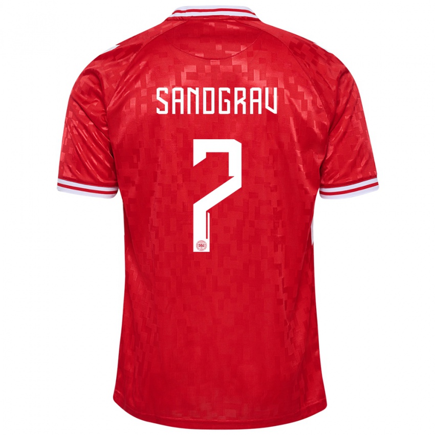 Uomo Maglia Danimarca Lauge Sandgrav #7 Rosso Kit Gara Home 24-26 Maglietta