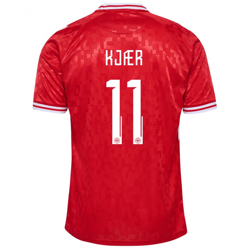 Uomo Maglia Danimarca Jeppe Kjær #11 Rosso Kit Gara Home 24-26 Maglietta