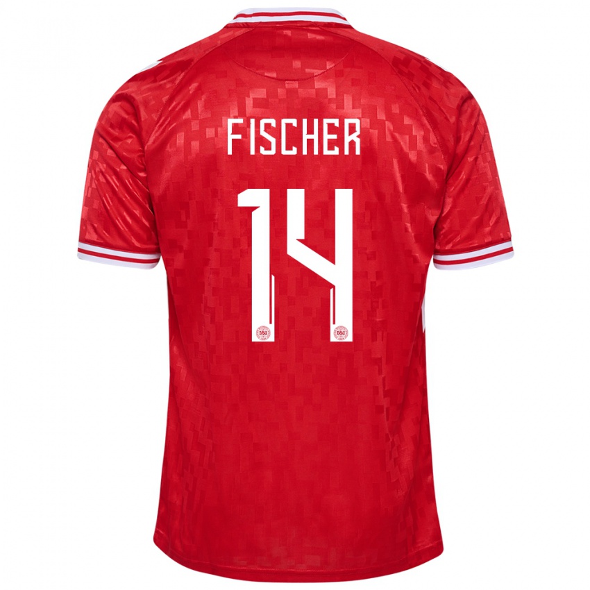 Uomo Maglia Danimarca Mikkel Fischer #14 Rosso Kit Gara Home 24-26 Maglietta