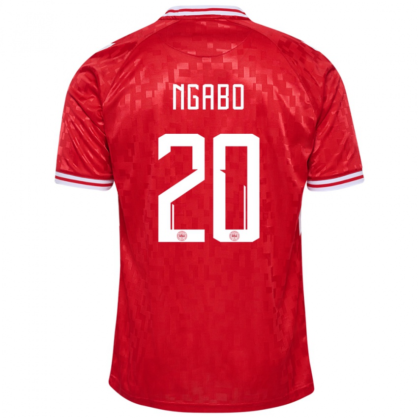 Uomo Maglia Danimarca Sanders Ngabo #20 Rosso Kit Gara Home 24-26 Maglietta