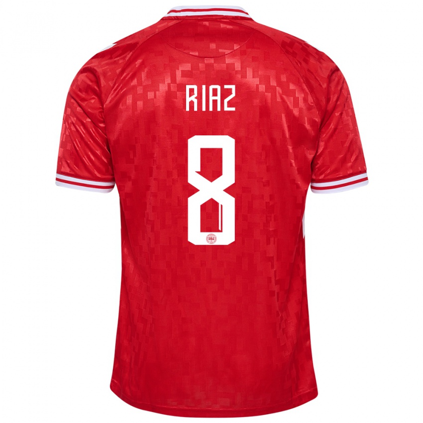 Uomo Maglia Danimarca Danial Riaz #8 Rosso Kit Gara Home 24-26 Maglietta