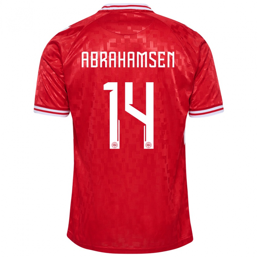 Uomo Maglia Danimarca Mads Abrahamsen #14 Rosso Kit Gara Home 24-26 Maglietta