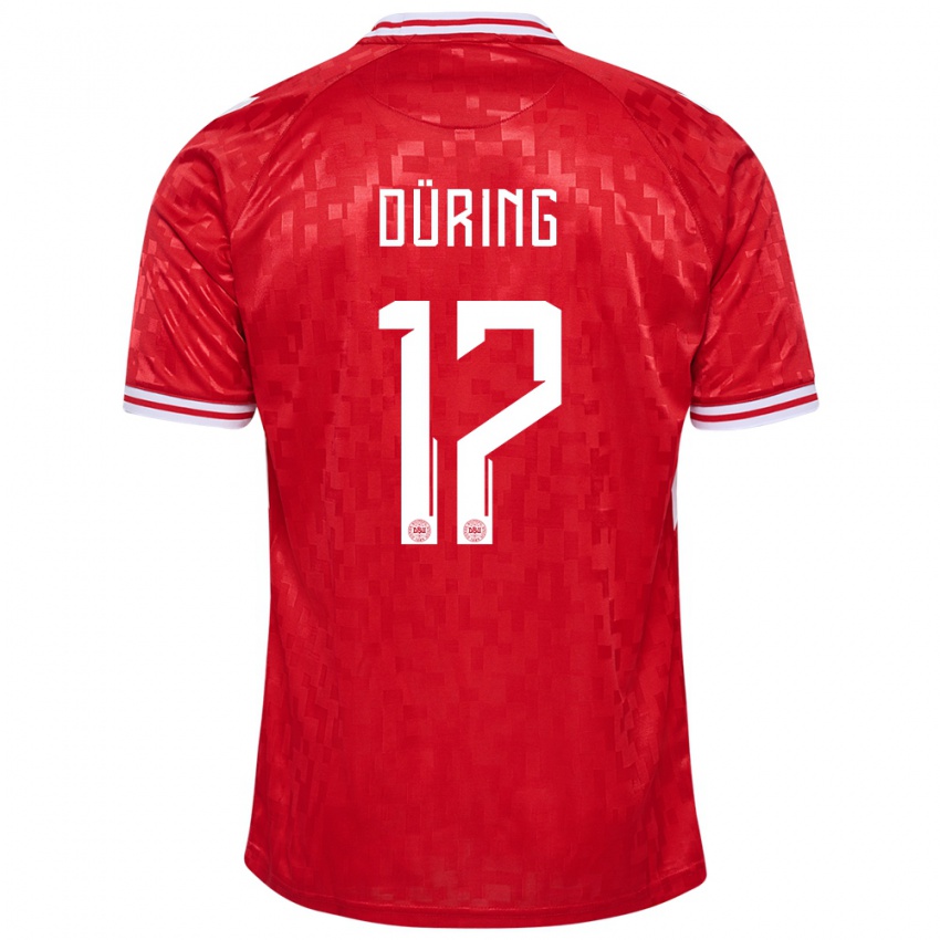 Uomo Maglia Danimarca Rasmus Düring #17 Rosso Kit Gara Home 24-26 Maglietta