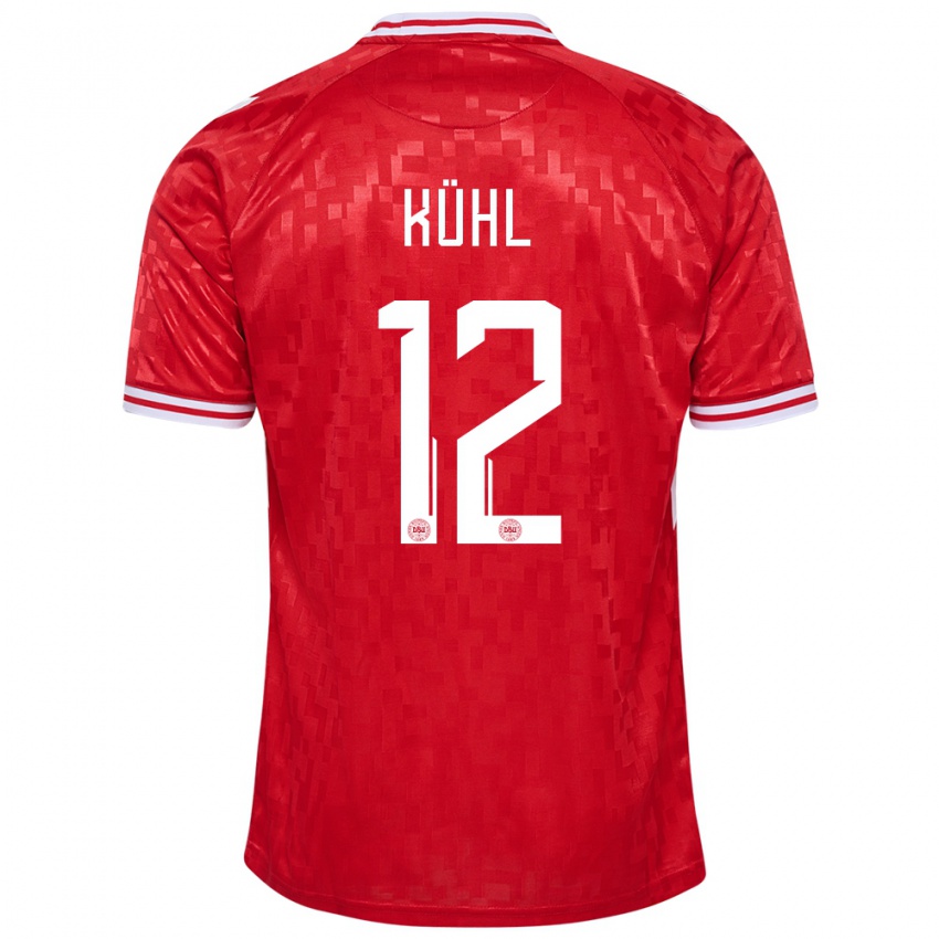 Uomo Maglia Danimarca Kathrine Kuhl #12 Rosso Kit Gara Home 24-26 Maglietta