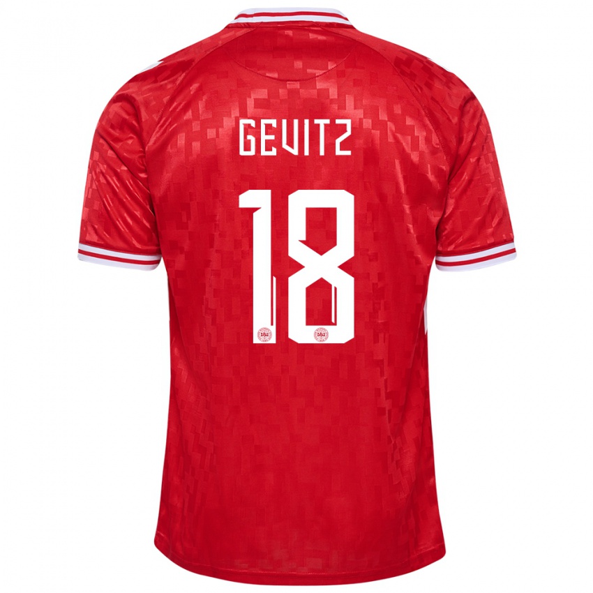 Uomo Maglia Danimarca Luna Gevitz #18 Rosso Kit Gara Home 24-26 Maglietta