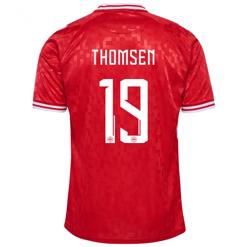 Uomo Maglia Danimarca Janni Thomsen #19 Rosso Kit Gara Home 24-26 Maglietta