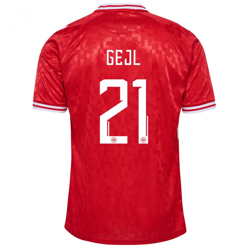 Uomo Maglia Danimarca Mille Gejl #21 Rosso Kit Gara Home 24-26 Maglietta