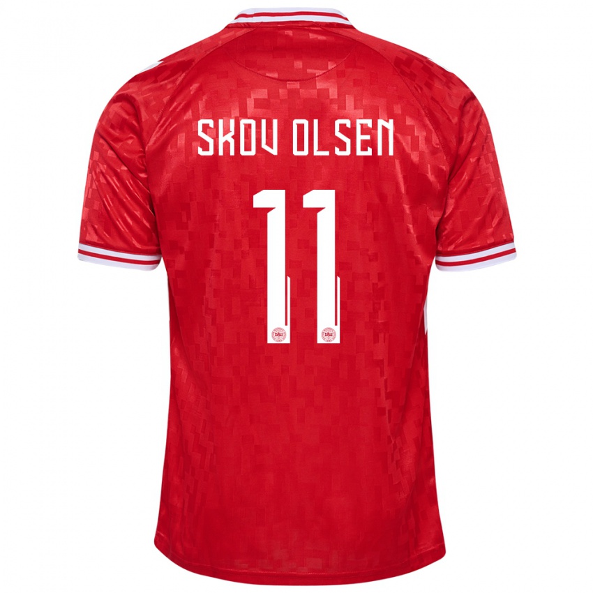 Uomo Maglia Danimarca Andreas Skov Olsen #11 Rosso Kit Gara Home 24-26 Maglietta