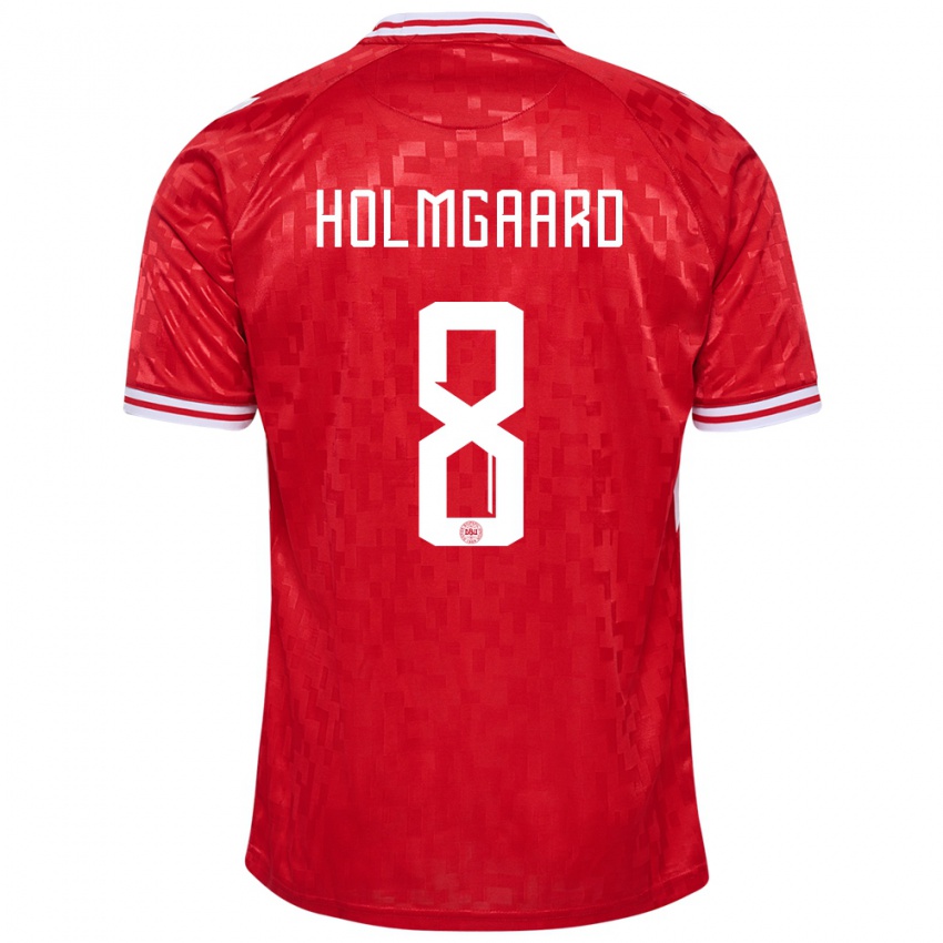 Uomo Maglia Danimarca Sara Holmgaard #8 Rosso Kit Gara Home 24-26 Maglietta