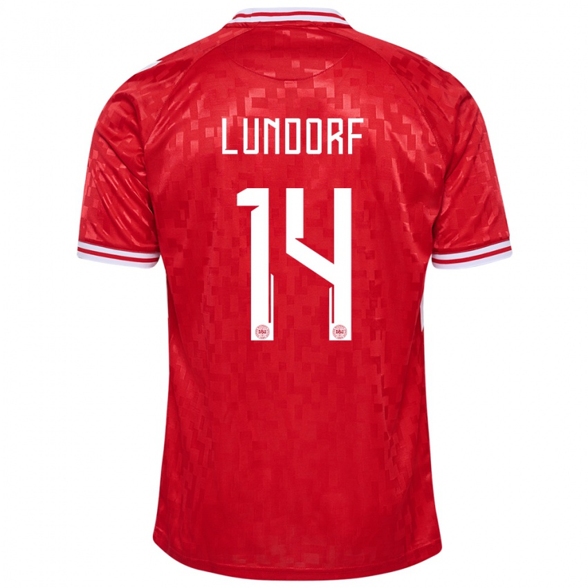 Uomo Maglia Danimarca Matilde Lundorf #14 Rosso Kit Gara Home 24-26 Maglietta