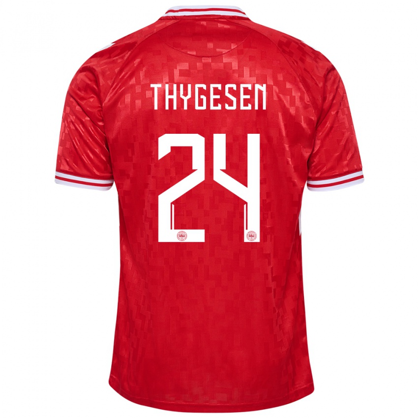 Uomo Maglia Danimarca Sarah Thygesen #24 Rosso Kit Gara Home 24-26 Maglietta