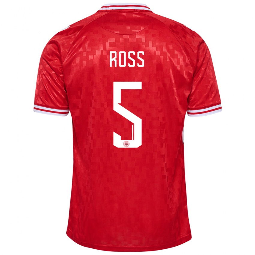 Uomo Maglia Danimarca Mathias Ross #5 Rosso Kit Gara Home 24-26 Maglietta