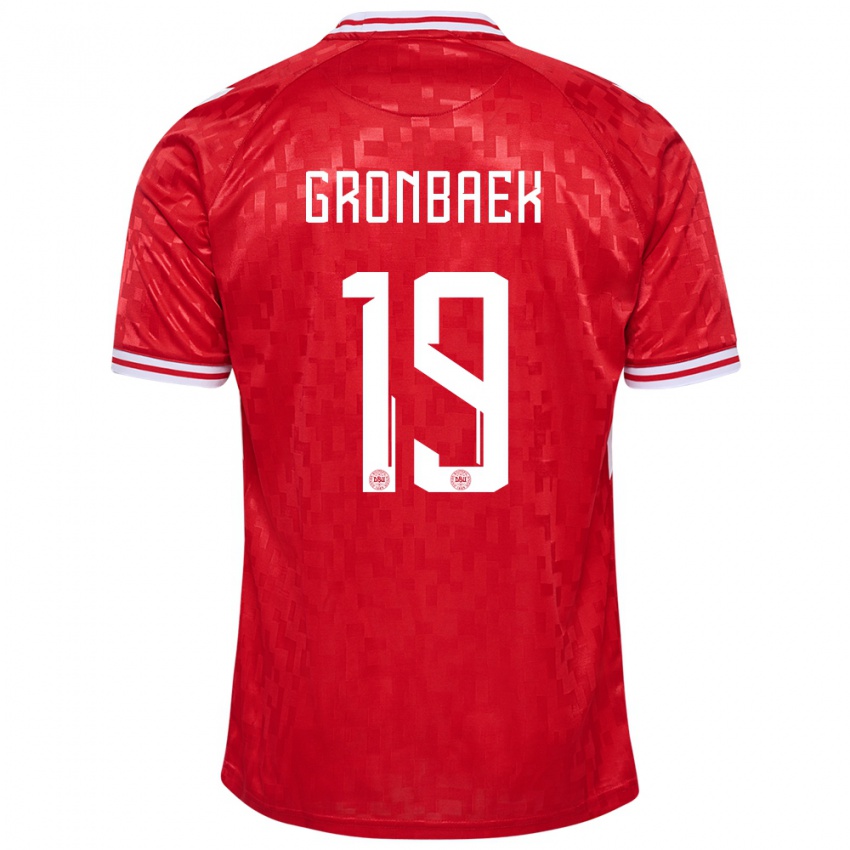 Uomo Maglia Danimarca Albert Gronbaek #19 Rosso Kit Gara Home 24-26 Maglietta