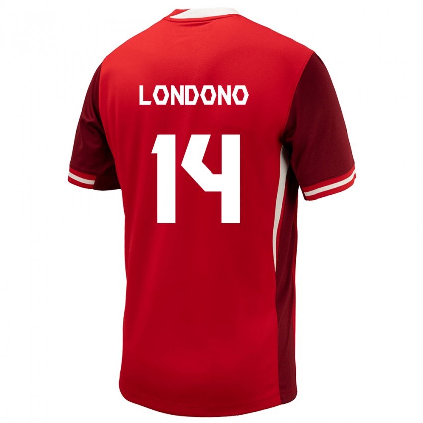 Uomo Maglia Canada Tyler Londono #14 Rosso Kit Gara Home 24-26 Maglietta