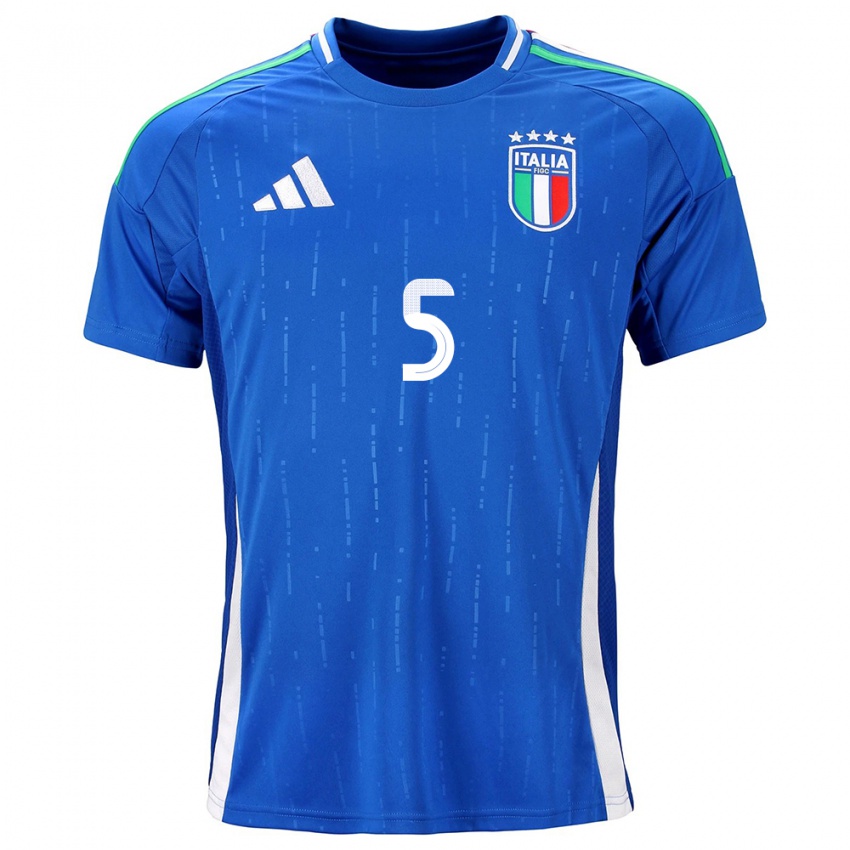 Uomo Maglia Italia Riccardo Calafiori #5 Blu Kit Gara Home 24-26 Maglietta