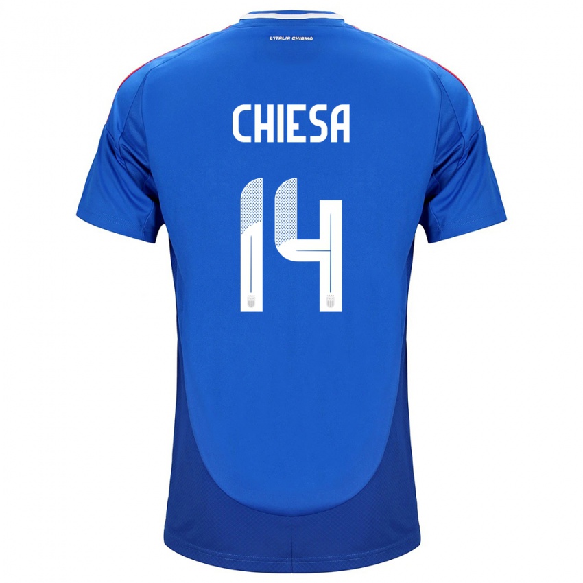 Uomo Maglia Italia Federico Chiesa #14 Blu Kit Gara Home 24-26 Maglietta