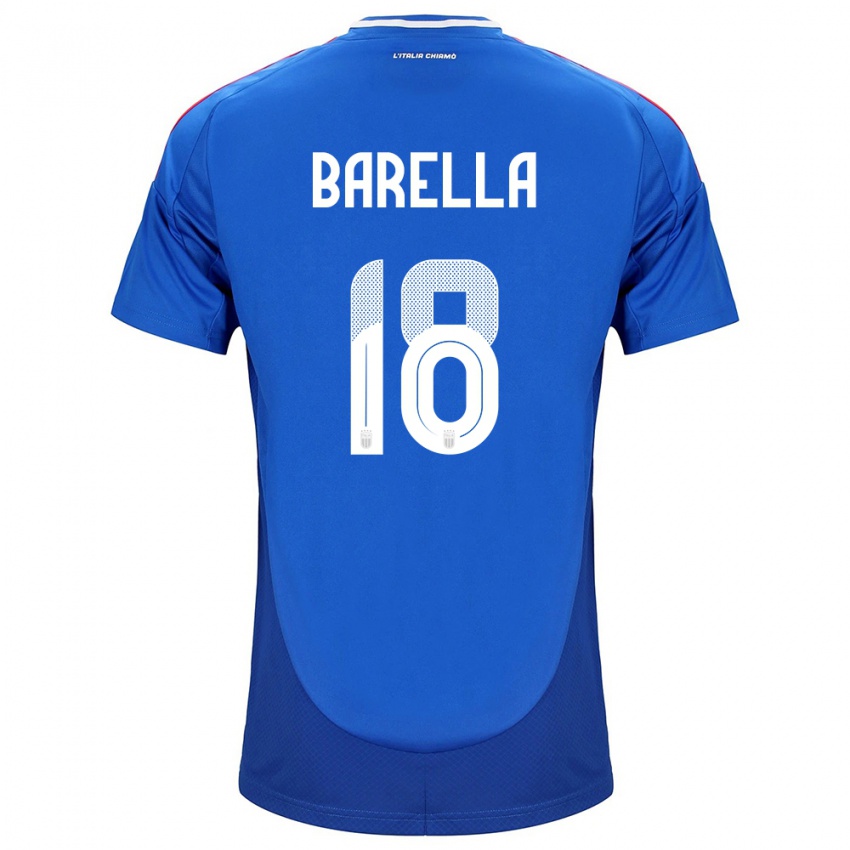 Uomo Maglia Italia Nicolò Barella #18 Blu Kit Gara Home 24-26 Maglietta