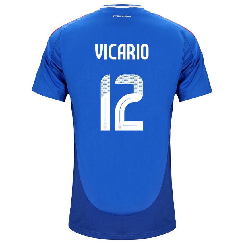 Uomo Maglia Italia Guglielmo Vicario #12 Blu Kit Gara Home 24-26 Maglietta