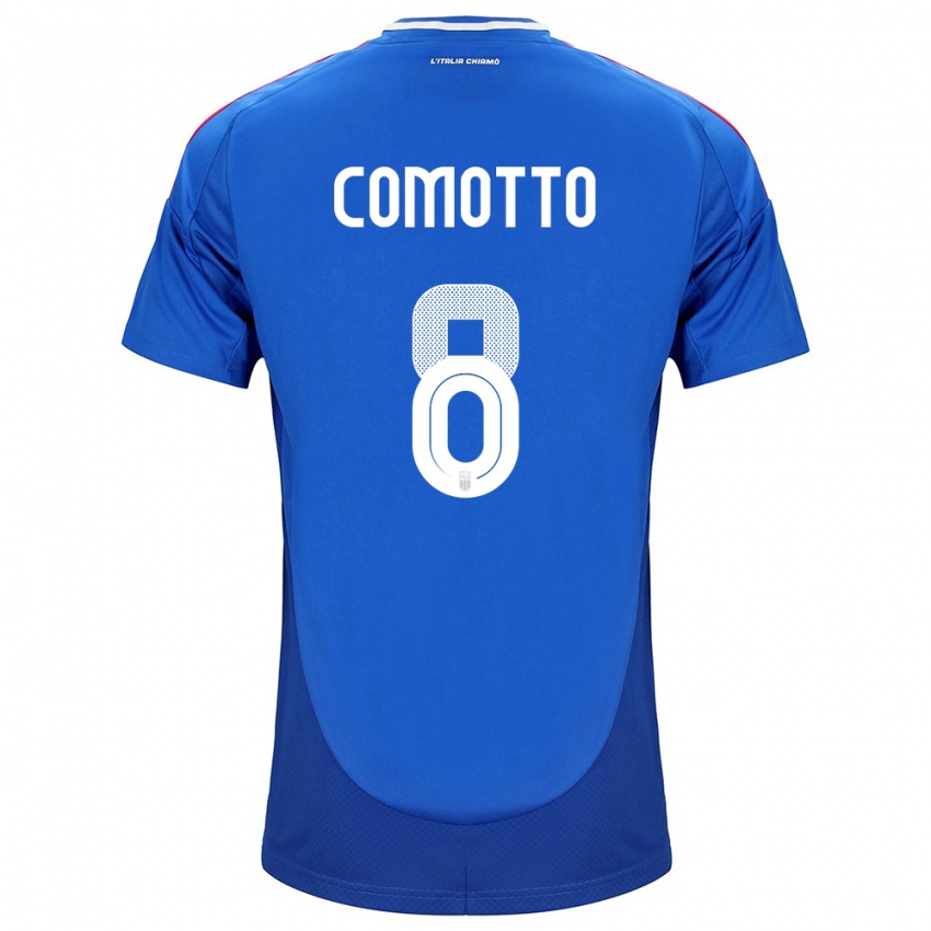 Uomo Maglia Italia Christian Comotto #8 Blu Kit Gara Home 24-26 Maglietta