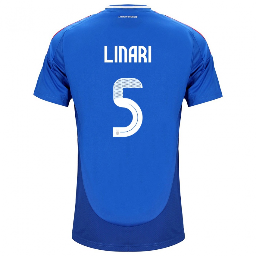 Uomo Maglia Italia Elena Linari #5 Blu Kit Gara Home 24-26 Maglietta