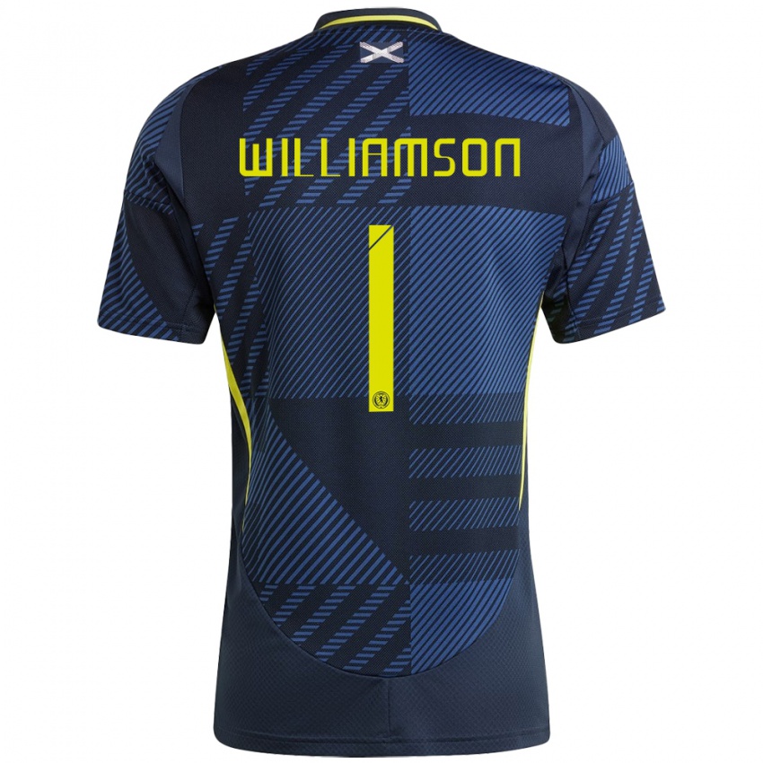 Uomo Maglia Scotland Woody Williamson #1 Blu Scuro Kit Gara Home 24-26 Maglietta