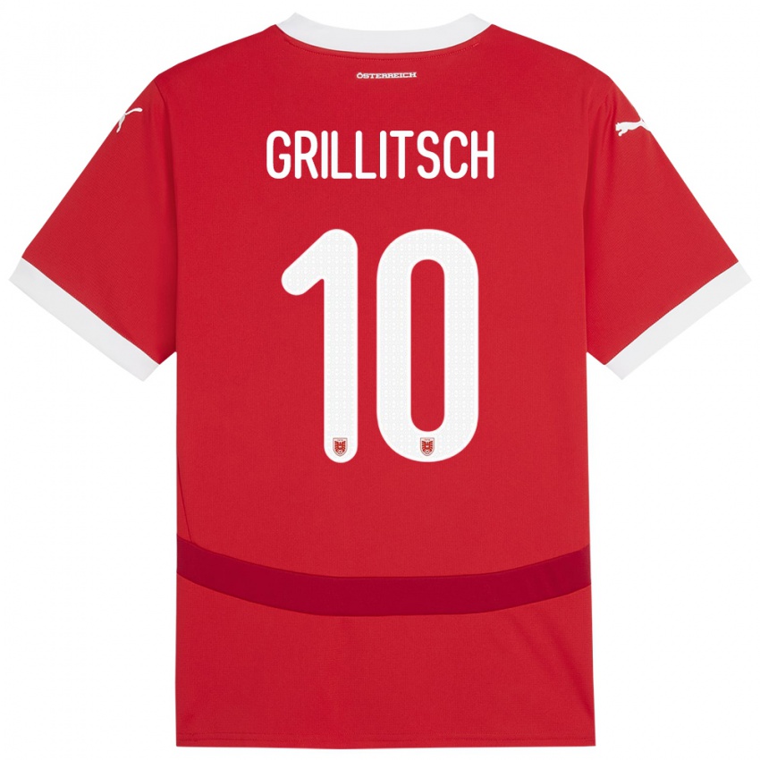 Uomo Maglia Austria Florian Grillitsch #10 Rosso Kit Gara Home 24-26 Maglietta