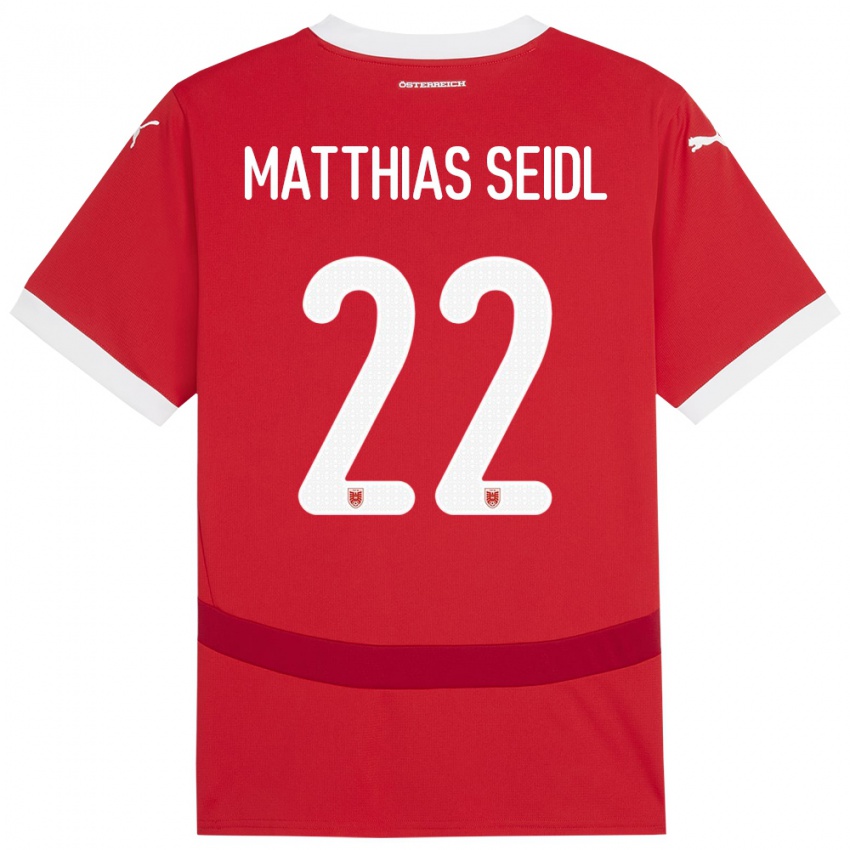 Uomo Maglia Austria Matthias Seidl #22 Rosso Kit Gara Home 24-26 Maglietta