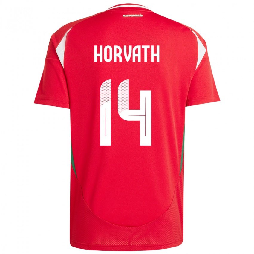 Uomo Maglia Ungheria Artúr Horváth #14 Rosso Kit Gara Home 24-26 Maglietta