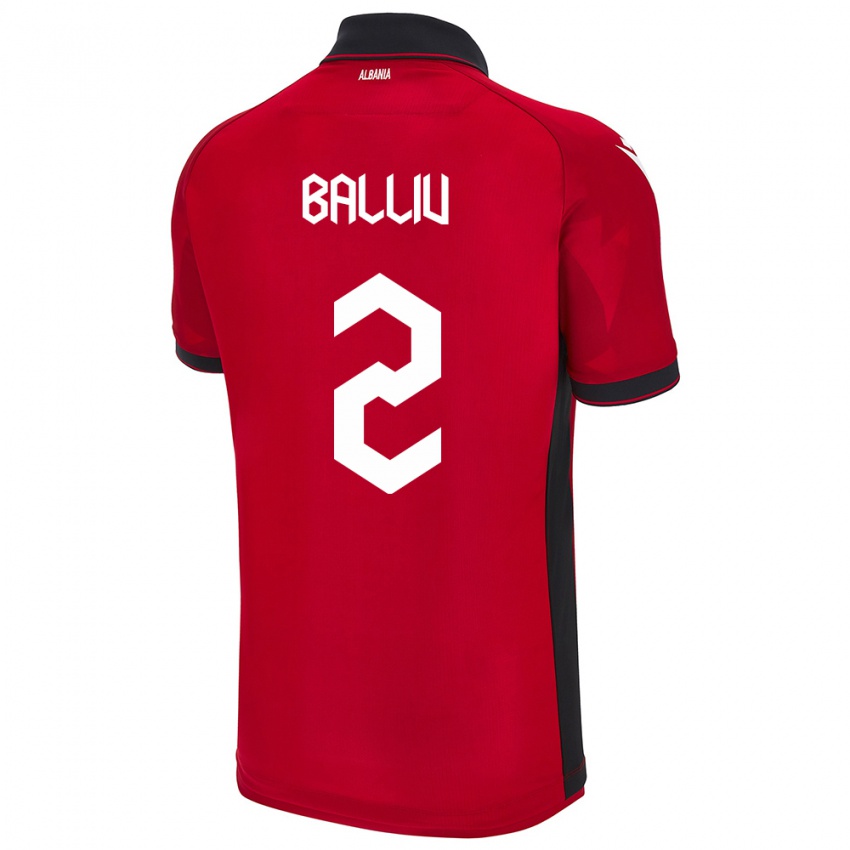 Uomo Maglia Albania Iván Balliu #2 Rosso Kit Gara Home 24-26 Maglietta