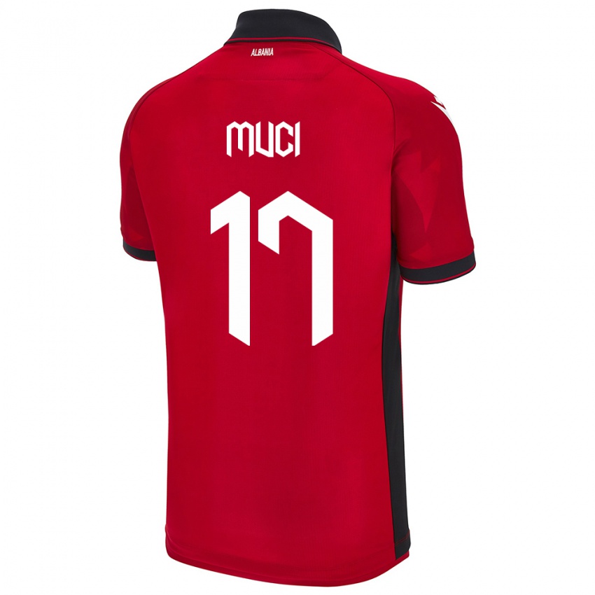 Uomo Maglia Albania Ernest Muci #17 Rosso Kit Gara Home 24-26 Maglietta