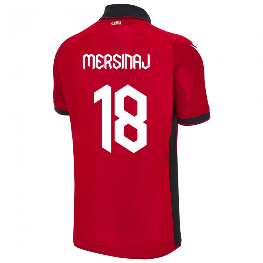 Uomo Maglia Albania Jon Mersinaj #18 Rosso Kit Gara Home 24-26 Maglietta