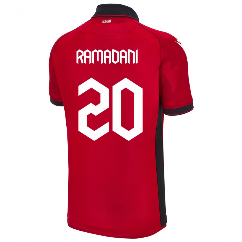 Uomo Maglia Albania Ylber Ramadani #20 Rosso Kit Gara Home 24-26 Maglietta