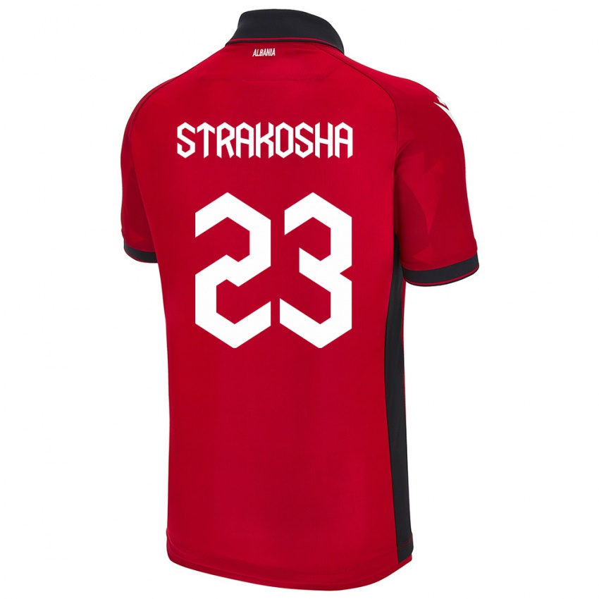 Uomo Maglia Albania Thomas Strakosha #23 Rosso Kit Gara Home 24-26 Maglietta