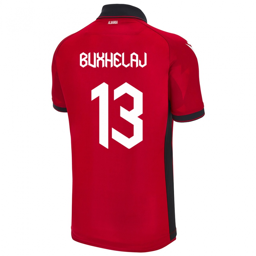 Uomo Maglia Albania Paulo Buxhelaj #13 Rosso Kit Gara Home 24-26 Maglietta