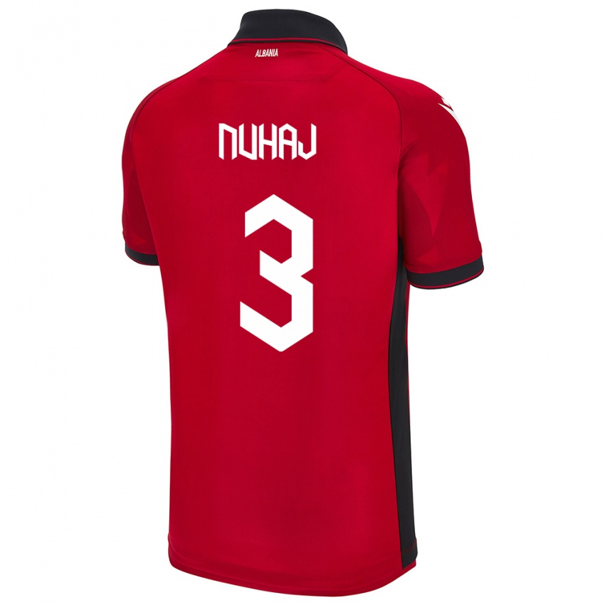 Uomo Maglia Albania Fabjano Nuhaj #3 Rosso Kit Gara Home 24-26 Maglietta